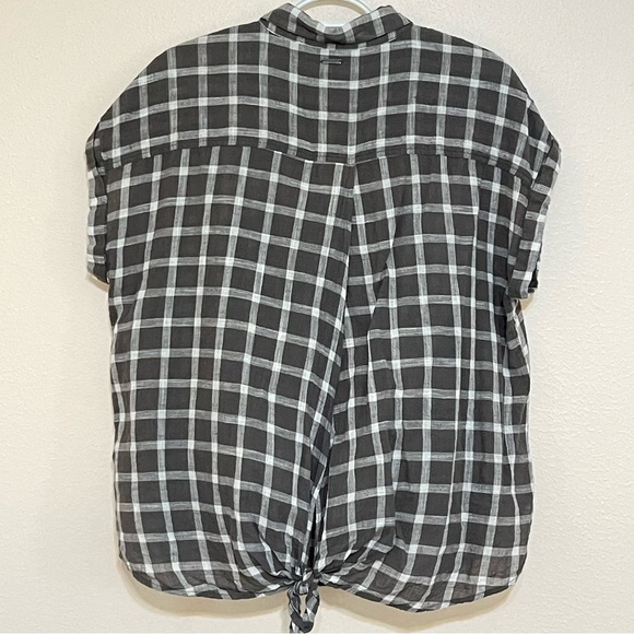 Lucky Brand Plaid Gray Button Front Short Sleeve Checkered Blouse - Picture 5 of 10
